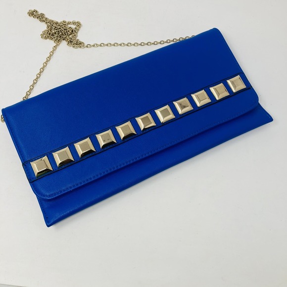 MMS Studio Women's Blue Shoulder Bag Clutch Crossbody‎ Messenger Gold Chain - Picture 6 of 8